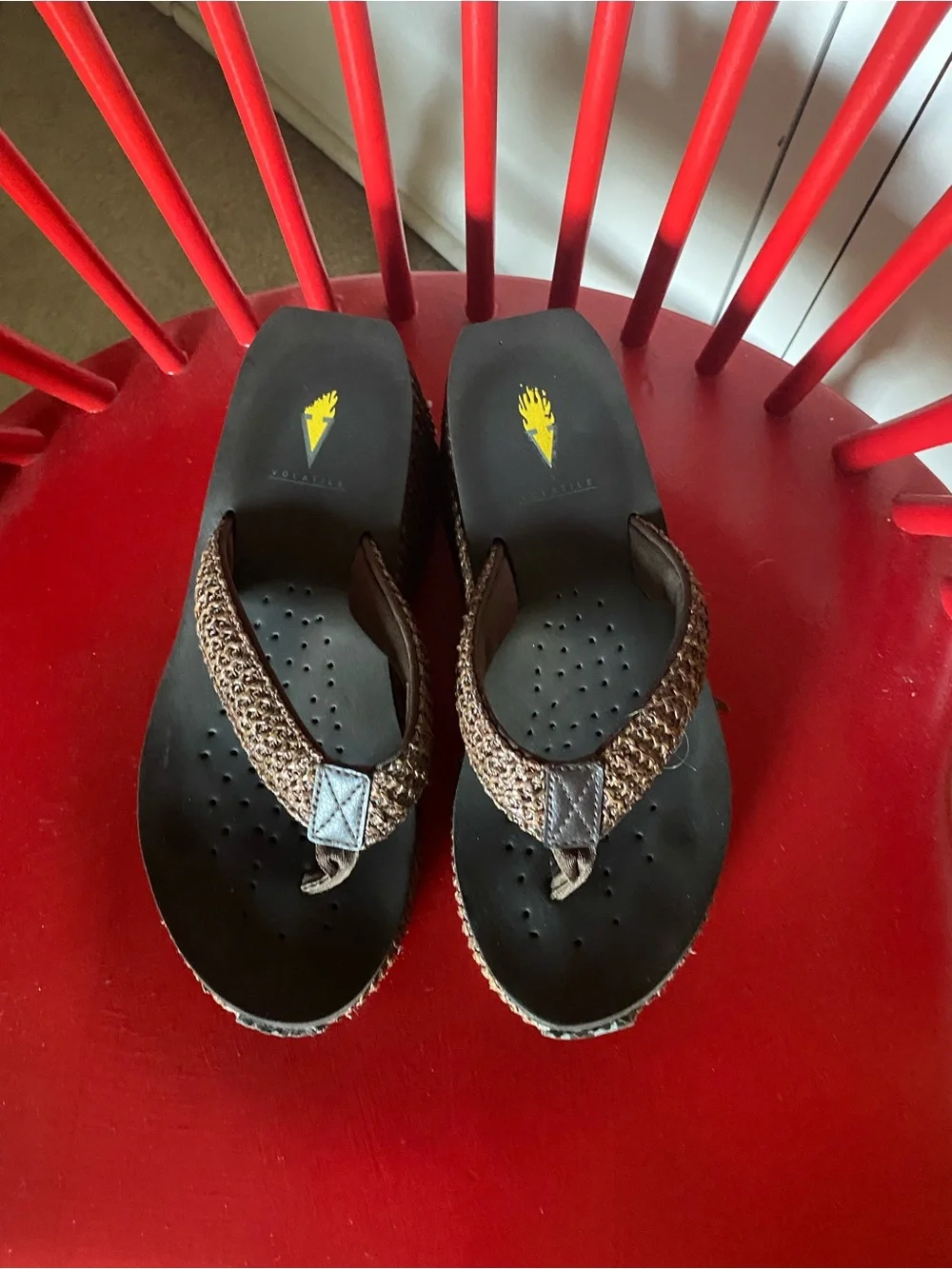 Volatile Brown Woven Platform Flip Flops